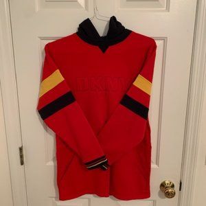 VTG DKNY Lg Sl Hooded Overshirt, Red w/Black Hood; Front Pouch, Girl's Sz 16